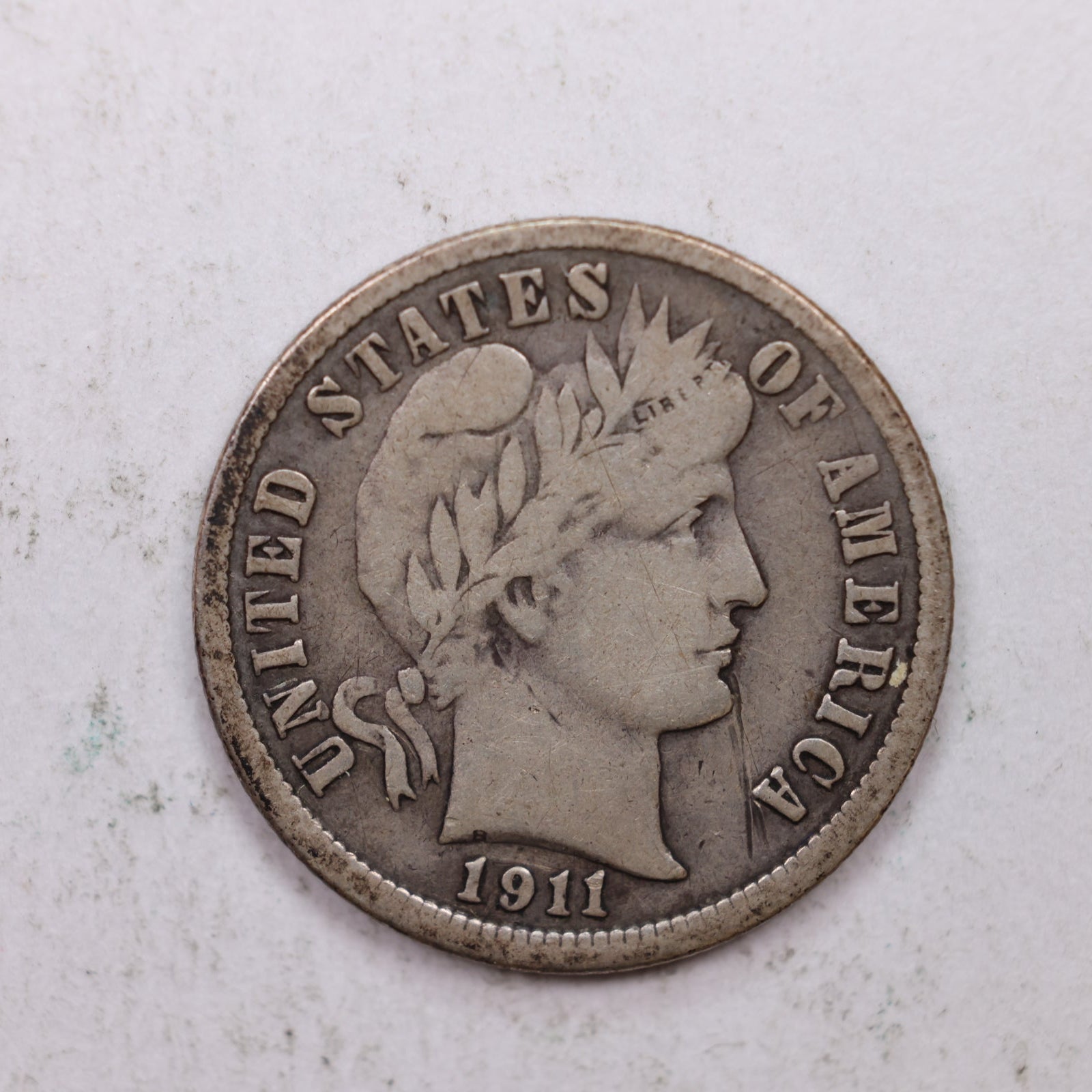 1911-S Barber Silver Dime., Fine Circulated Coin, Store Sale #DE0865.