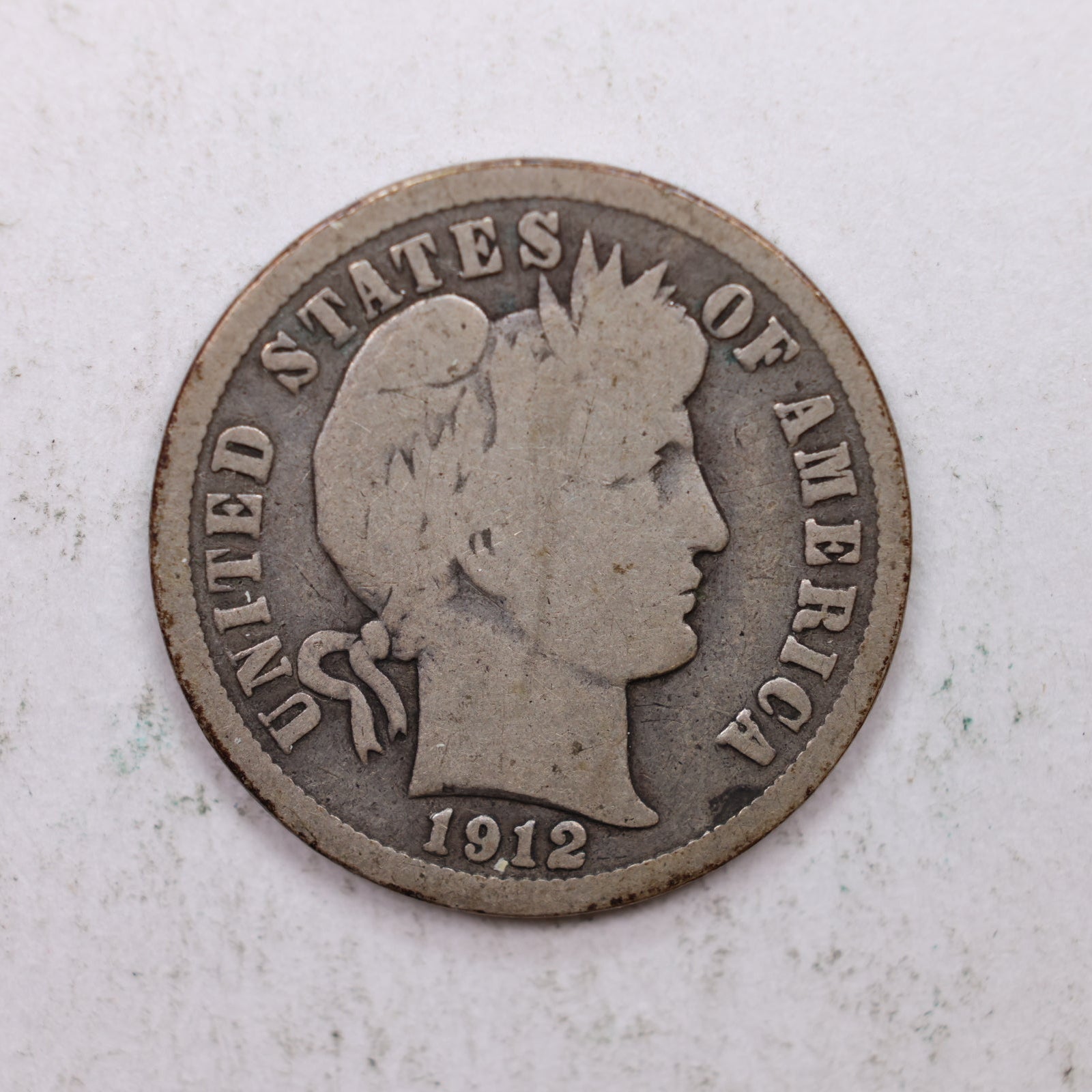1912 Barber Silver Dime., Good Circulated Coin, Store Sale #DE0867.