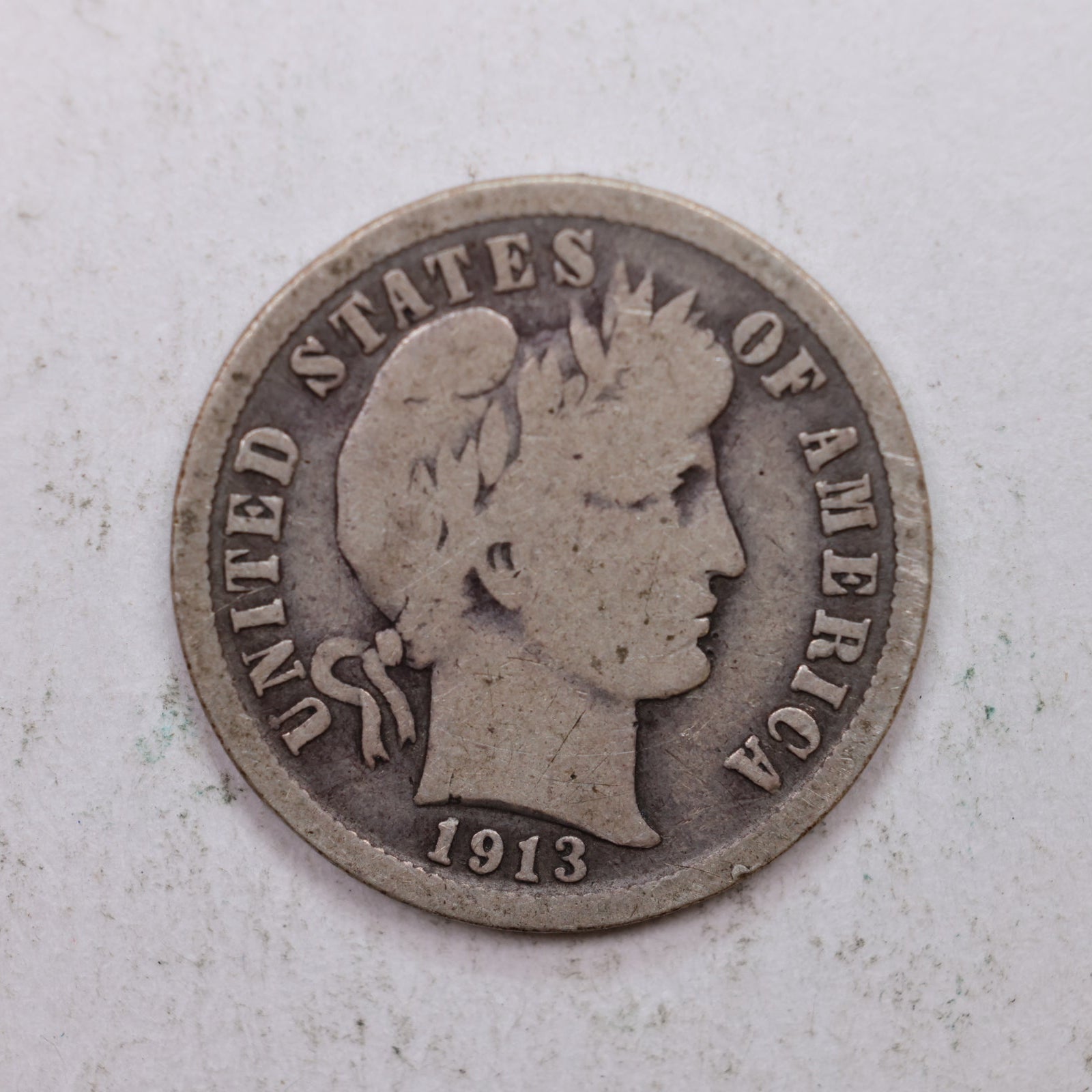 1913 Barber Silver Dime., Very Good Circulated Coin, Store Sale #DE0871.