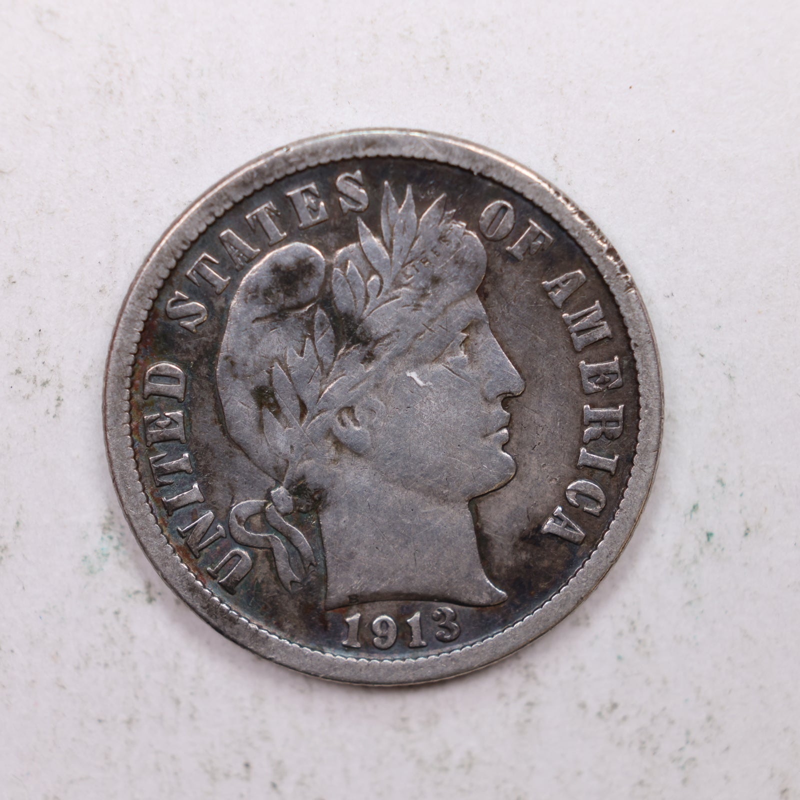 1913 Barber Silver Dime., Very Fine Circulated Coin, Store Sale #DE0872.