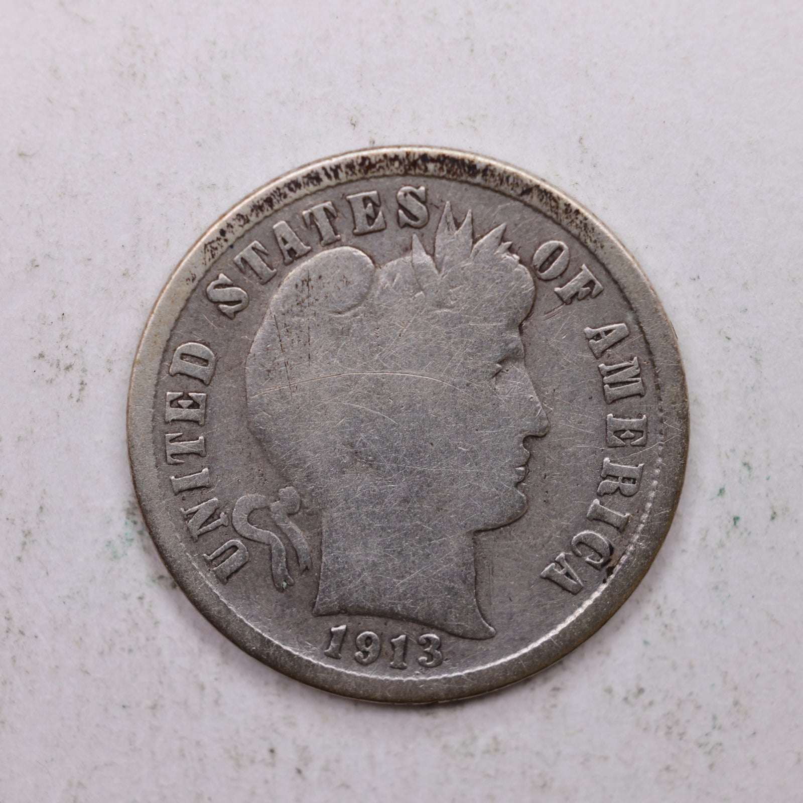 1913-S Barber Silver Dime., Good Circulated Coin, Store Sale #DE0873.