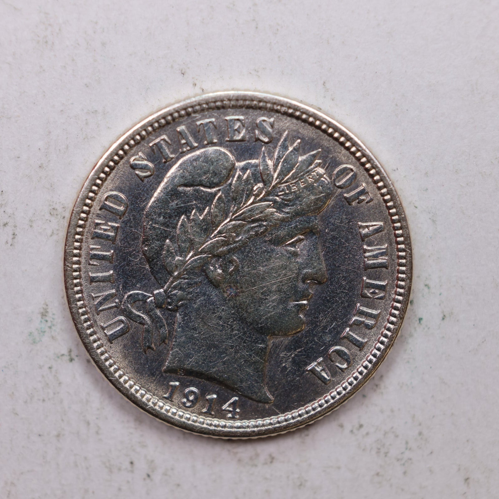 1914 Barber Silver Dime., Mint State Plus Uncirculated Coin, Store Sale #DE0875.
