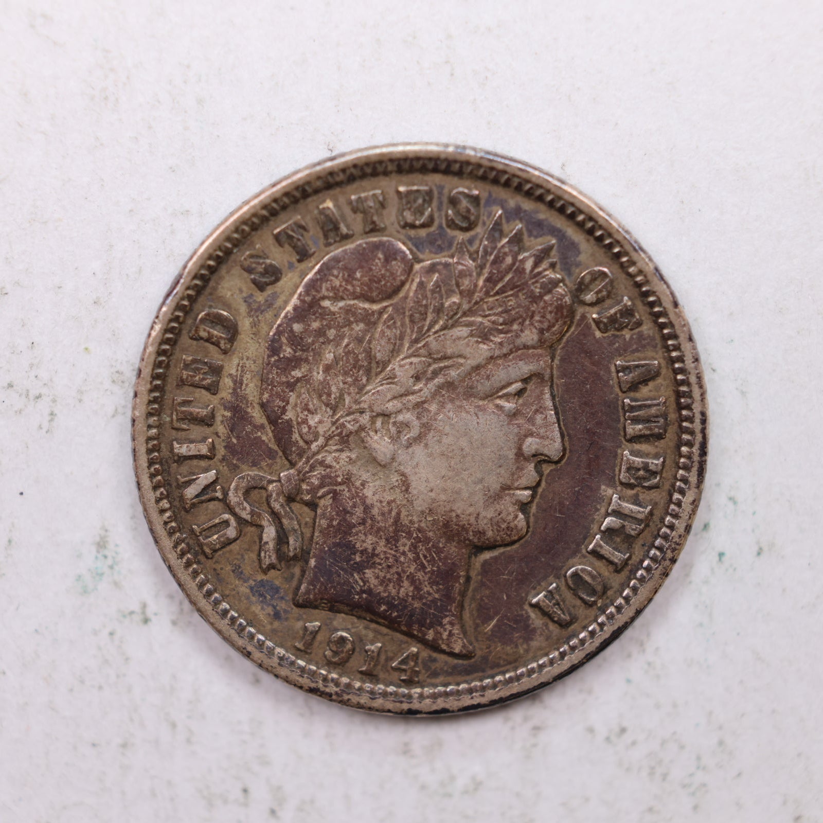 1914-D Barber Silver Dime., Very Fine Plus circulated Coin, Store Sale #DE0877.