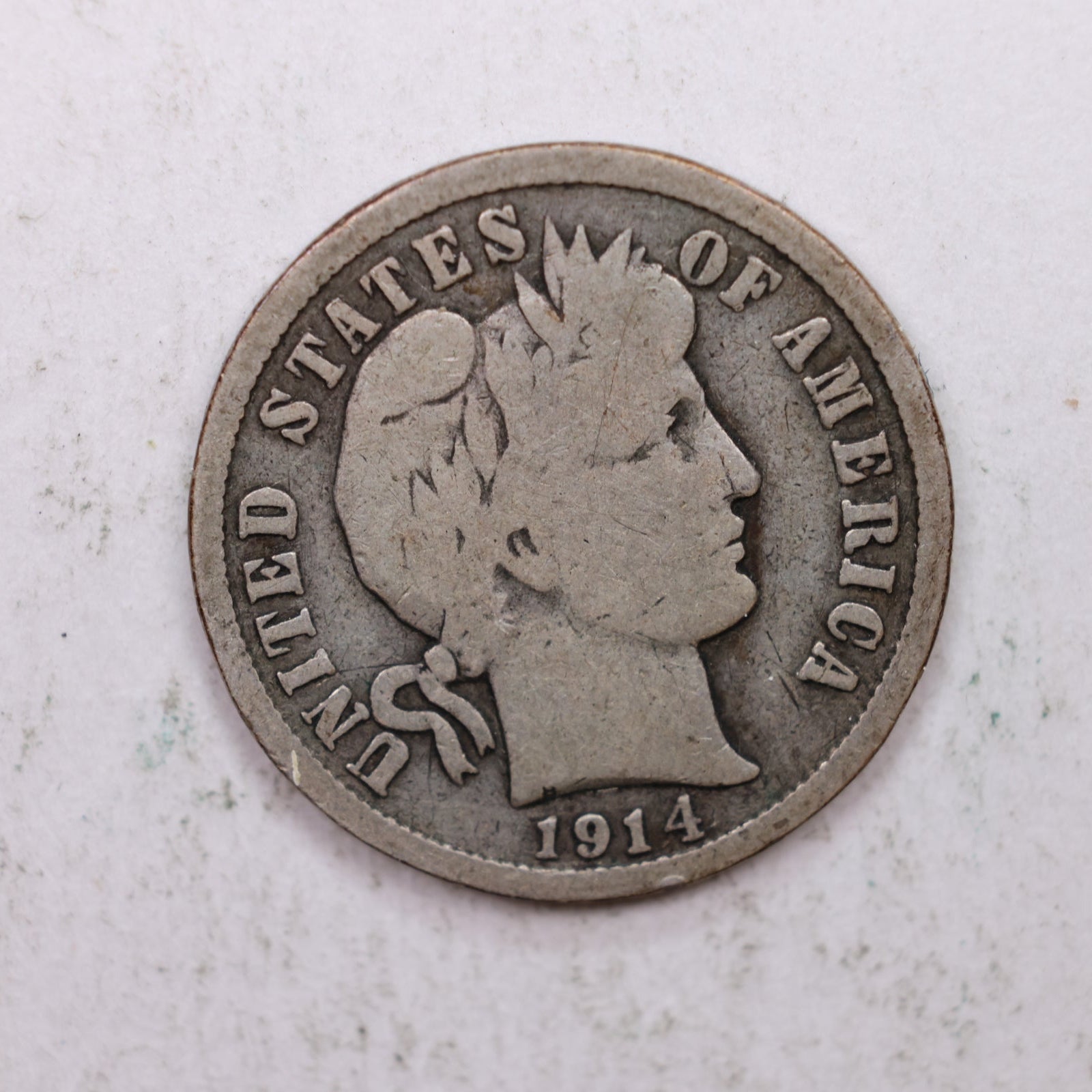 1914-D Barber Silver Dime., Good Circulated Coin, Store Sale #DE0878.