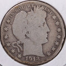 1913 Barber Half Dollar, Good Circulated Coin, Store