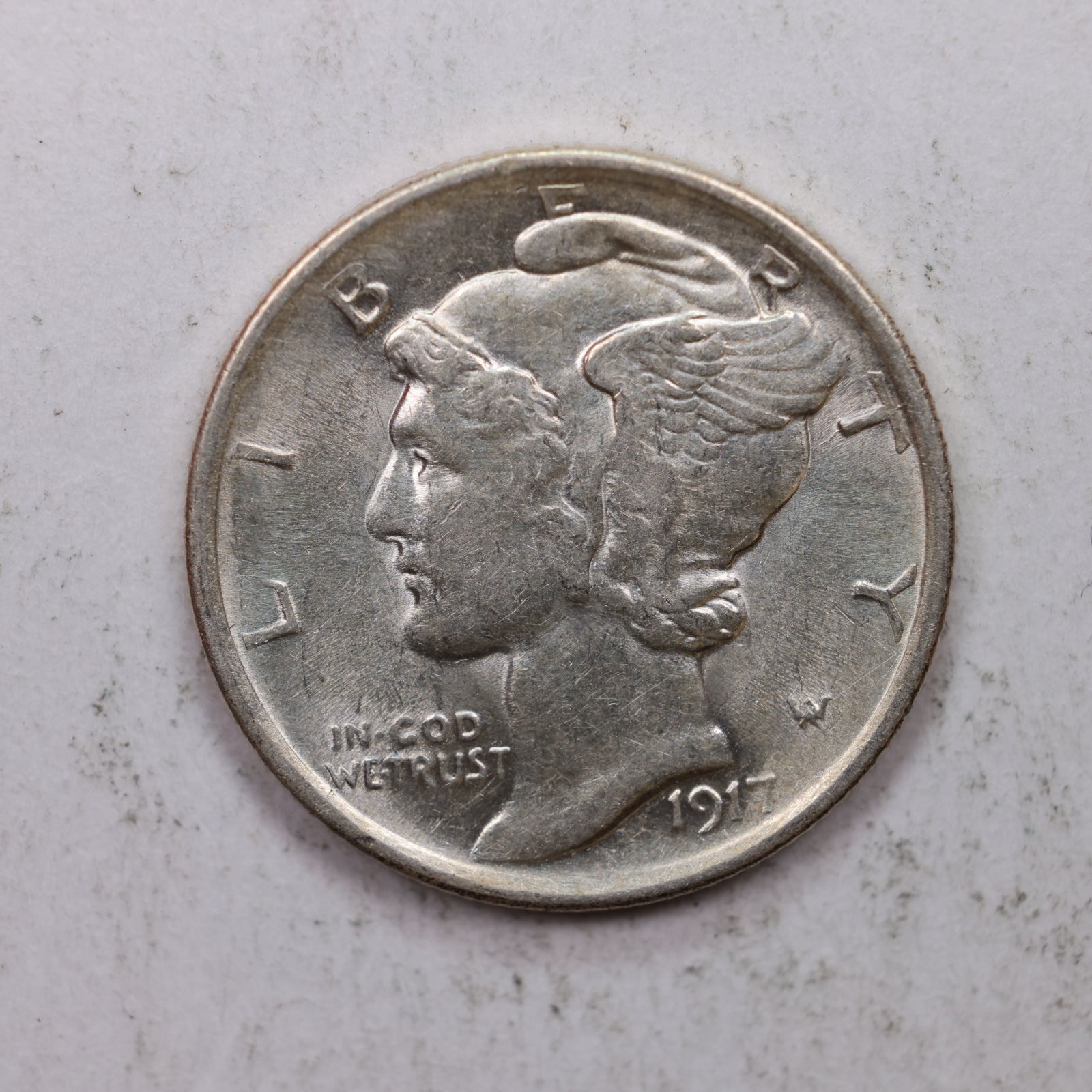 1917  Mercury Silver Dime, Mint State Uncirculated Coin. Store Sale #DE0883.