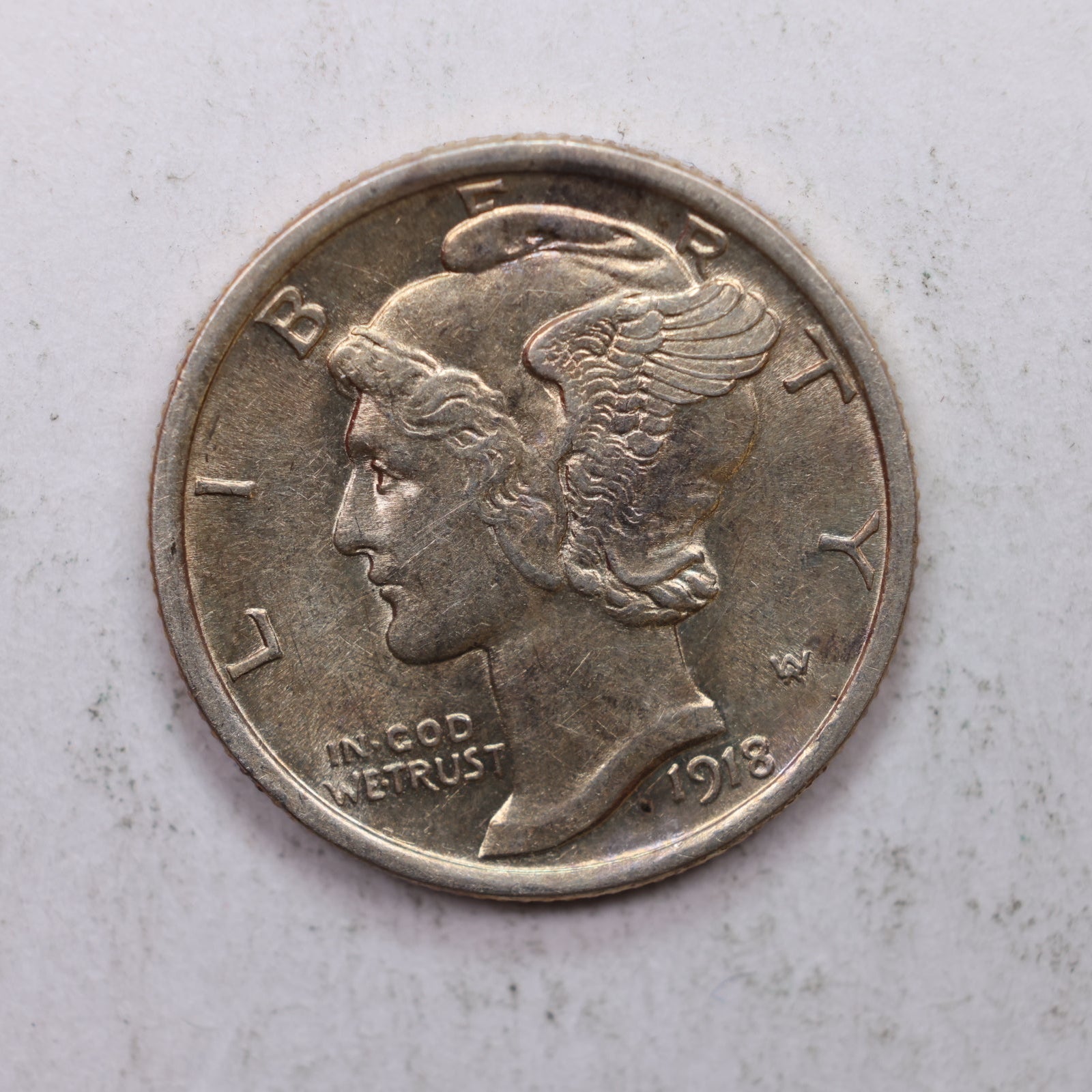 1918-D Mercury Silver Dime, Mint State Uncirculated Coin. Store Sale #DE0886.