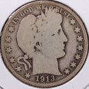 1913 Barber Half Dollar, Good+ Circulated Coin, Store