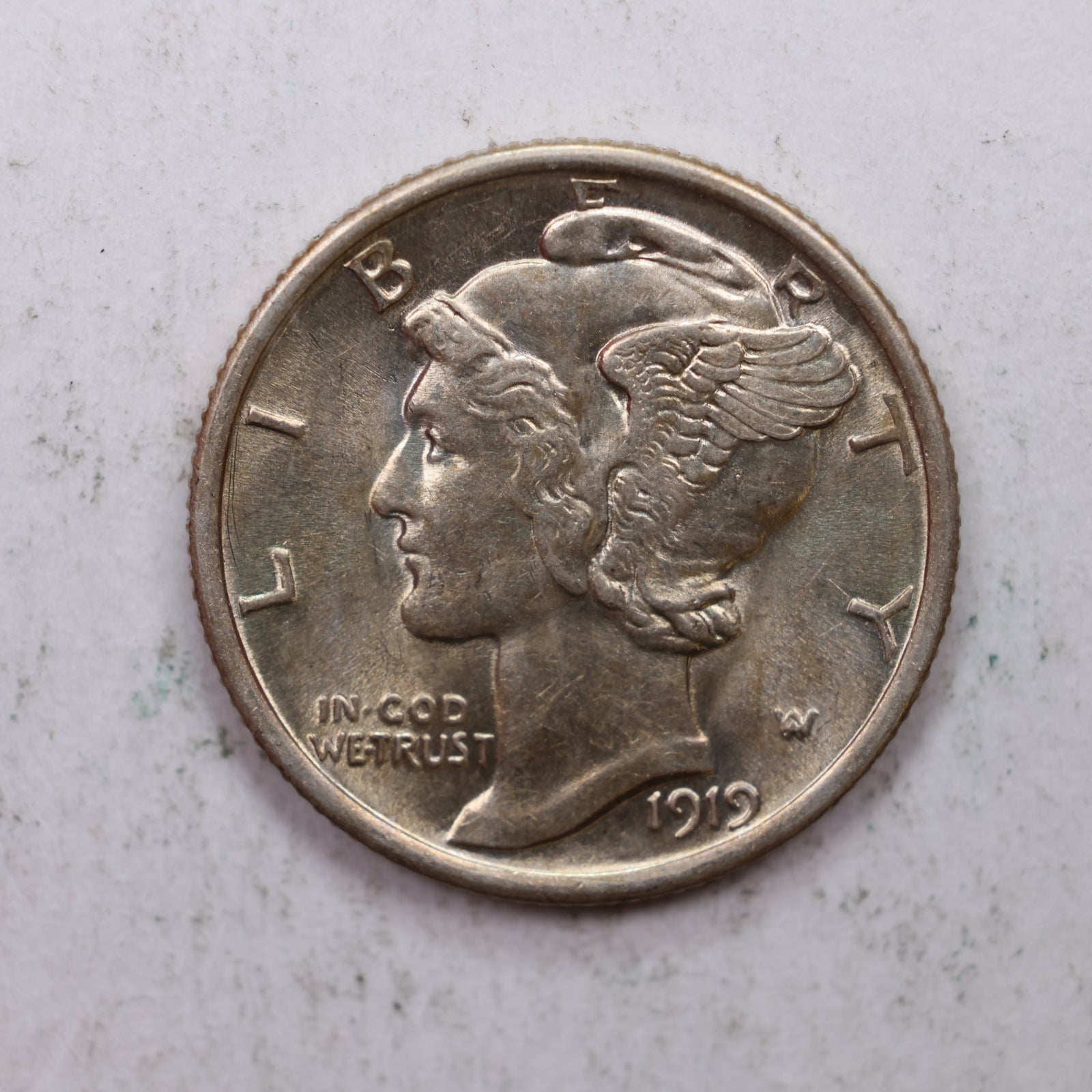 1919 Mercury Silver Dime, Mint State Uncirculated Coin. Store Sale #DE0890.