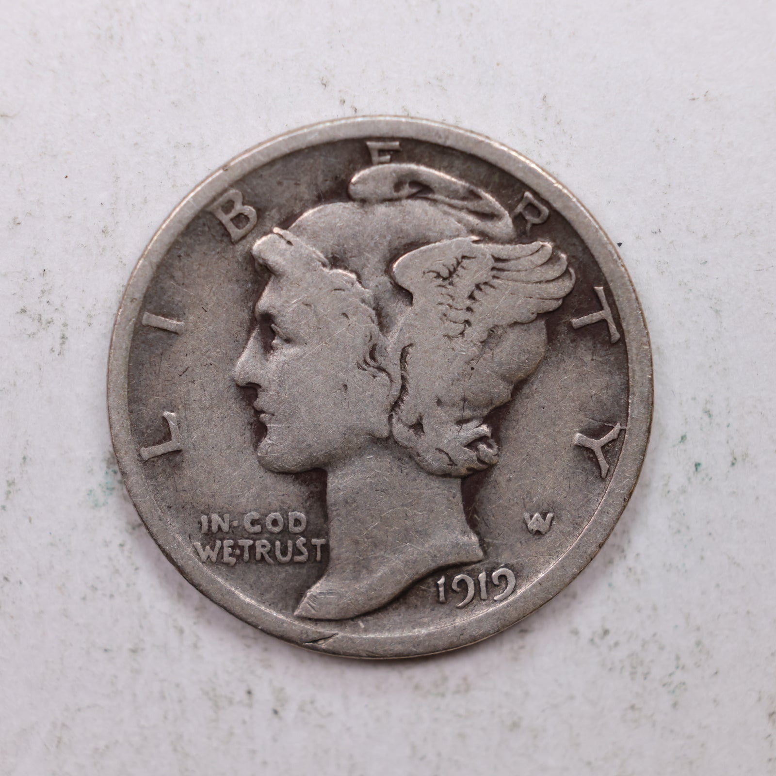 1919-D Mercury Silver Dime, Fine Circulated Coin. Store Sale #DE0901