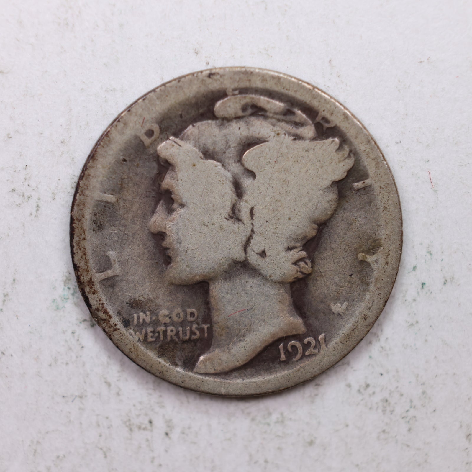 1921 Mercury Silver Dime, Good Circulated Coin. Store Sale #DE0905.
