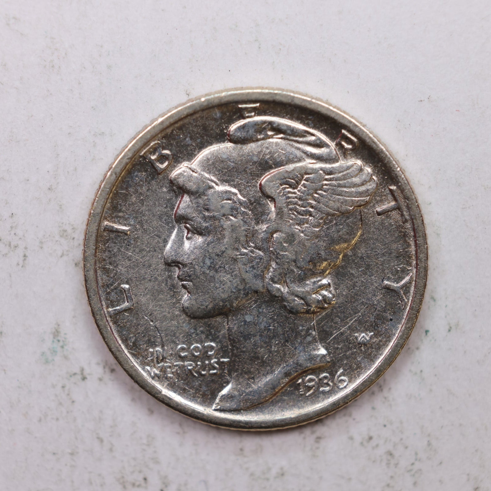 1936 Mercury Silver Dime, About Uncirculated Coin. Store Sale #DE0909.