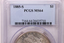 1885-S Morgan Silver Dollar., PCGS MS64., Affordable Collectible Coin Store Sale