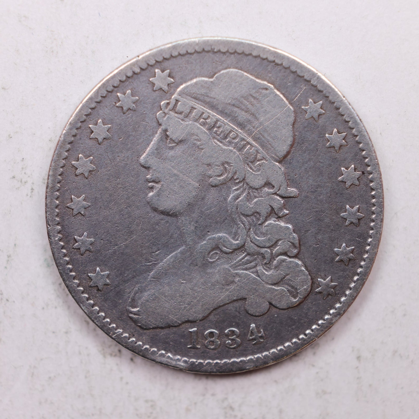 1834 Cap Bust Silver Quarter., Fine Circulated Collectible Coin., Store#QR1250