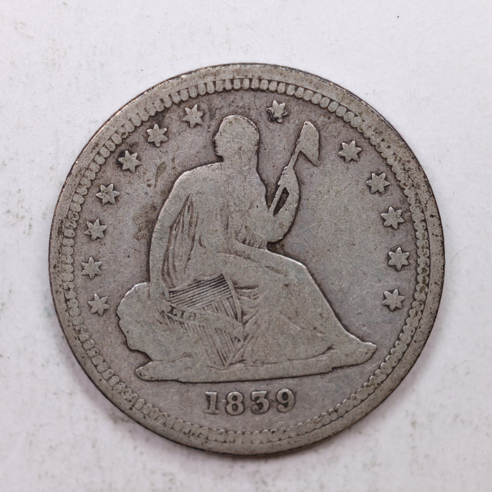 1839 Seated Liberty Quarter, 'No Drape', Fine Circulated Coin, Store Sale #QR1254.