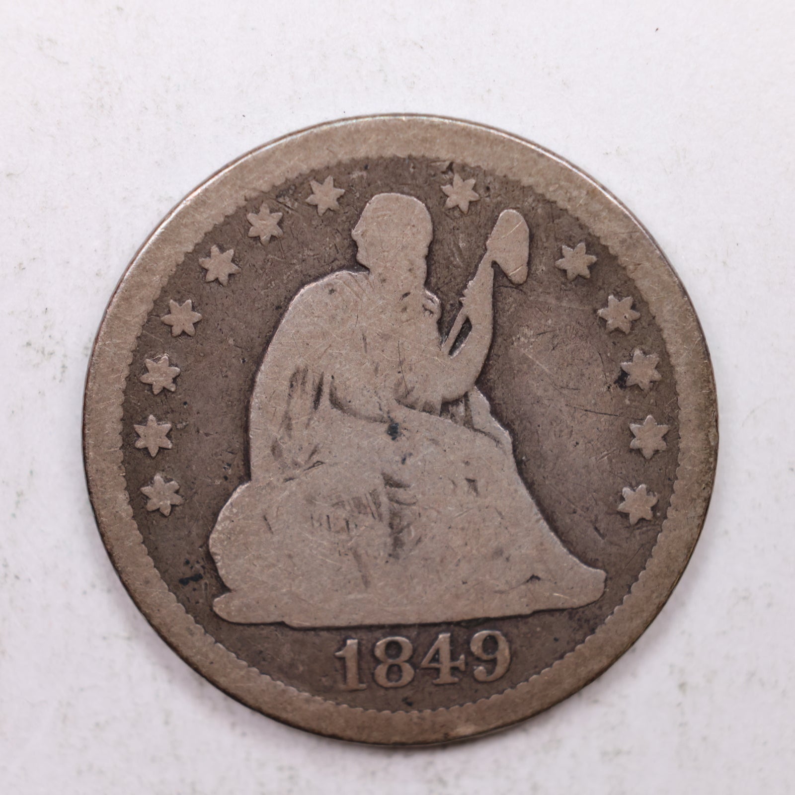 1849 Seated Liberty Quarter, Very Good Circulated Collectible Coin, Store Sale #QR1255.