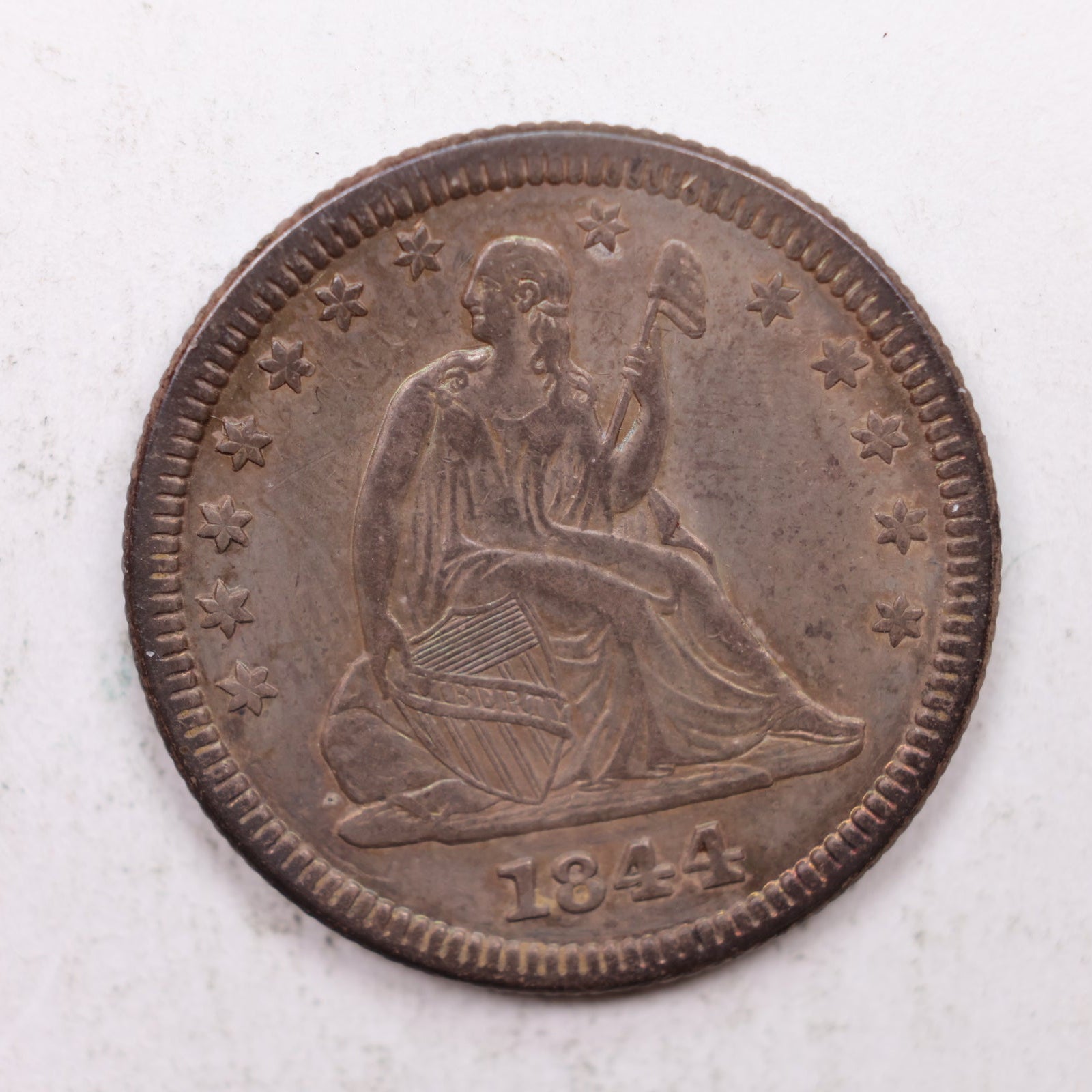 1844/44 Seated Liberty Quarter, About Uncirculated Circulated Coin, Store #QR1255.