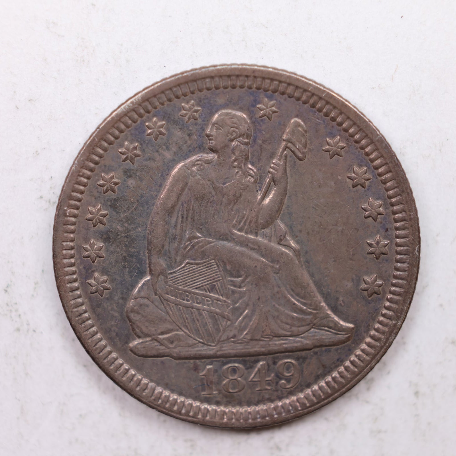 1849 Seated Liberty Quarter, About Uncirculated Collectible Coin, Store #QR1257.