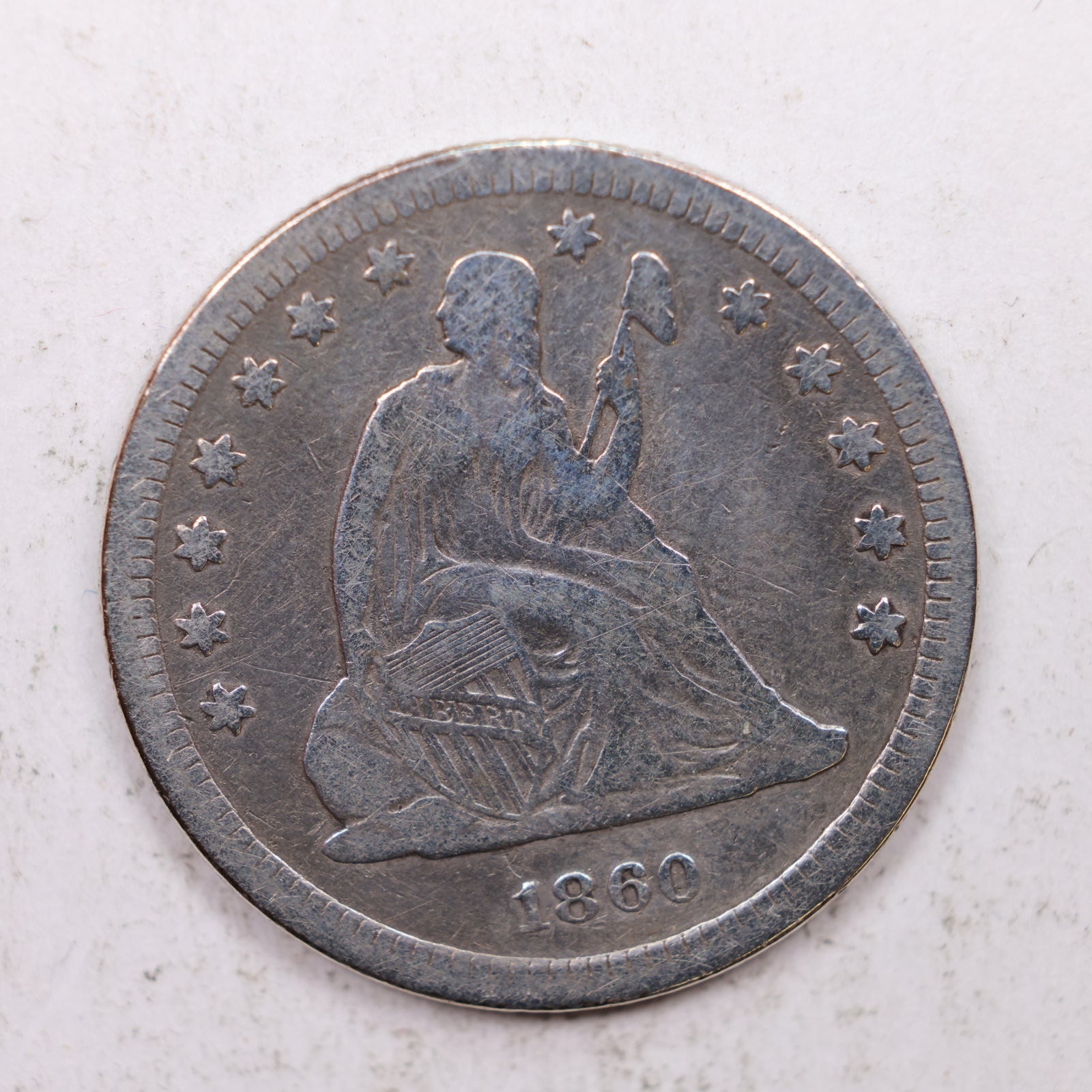 1860 Seated Liberty Quarter, Fine Details Circulated Collectible Coin, Store #QR1268.