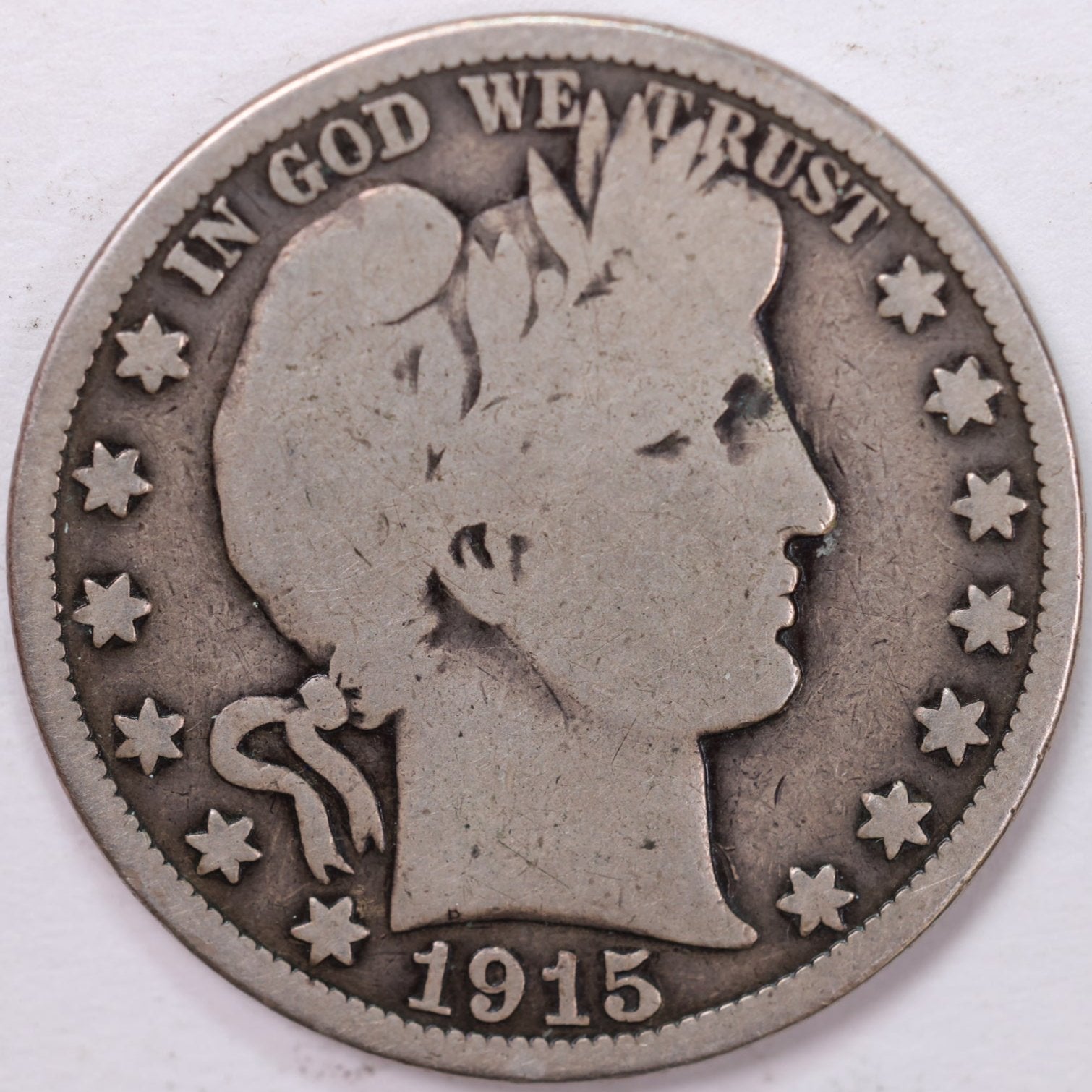 1915 Barber Half Dollar, Very Good Circulated Coin, Store #HR1028