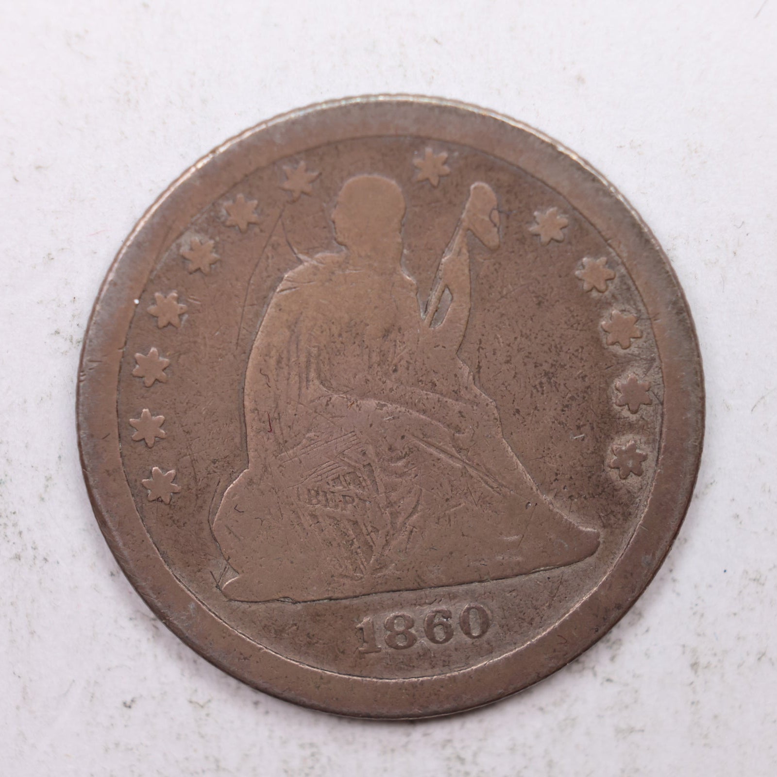 1860-S Seated Liberty Quarter, Fine Circulated Collectible Coin, Store #QR1269.
