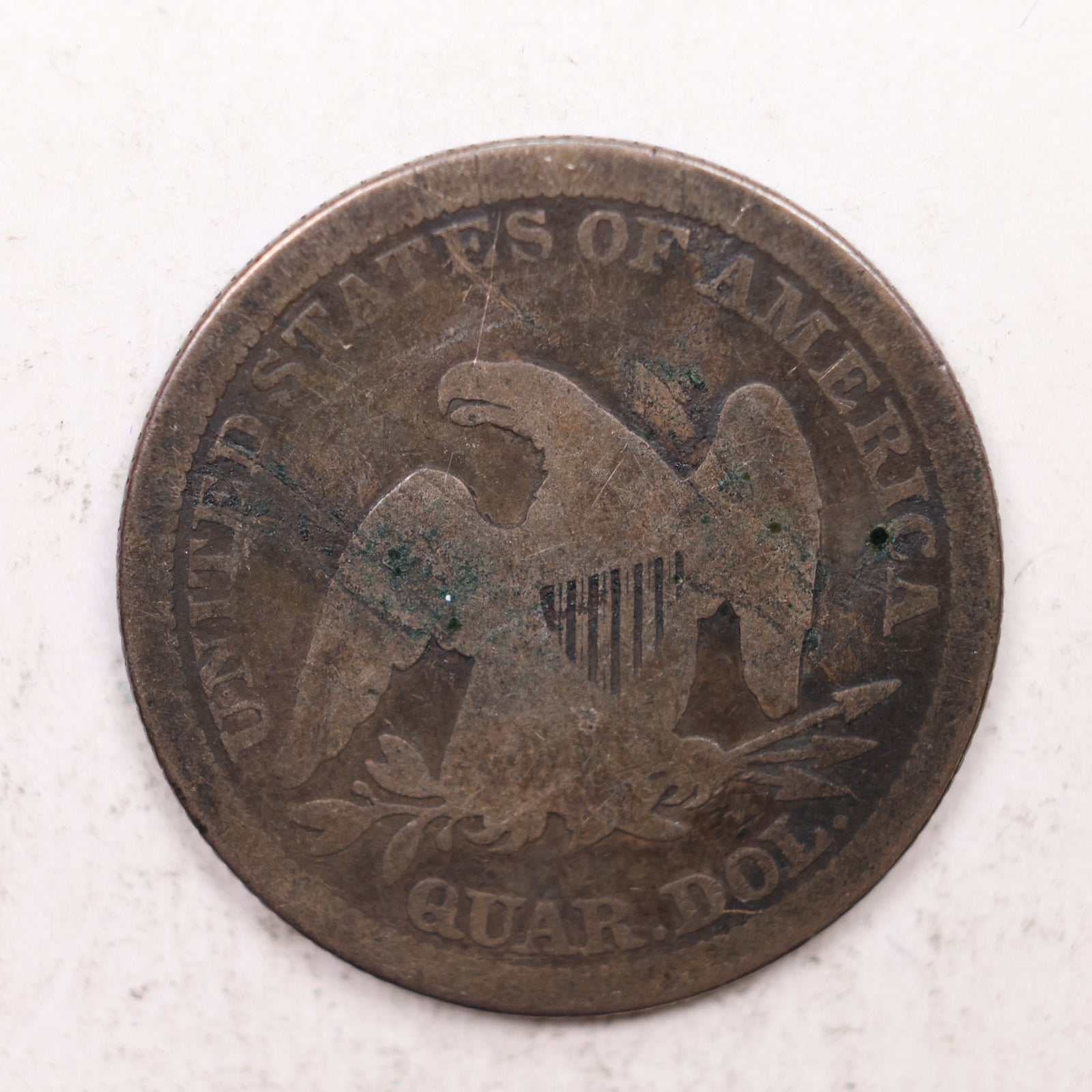 1864 Seated Liberty Quarter, Very Good Circulated Collectible Coin, Store #QR1271.