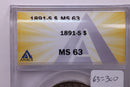 1891-S Morgan Silver Dollar., ANACS MS63., Affordable Collectible Coin Store Sale