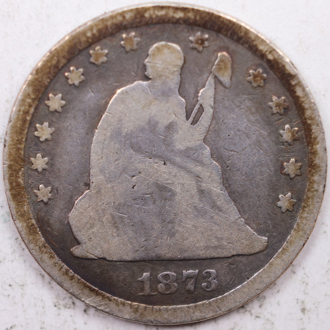 1873 Seated Liberty Quarter, Very Good Circulated Coin, Store #QR1282