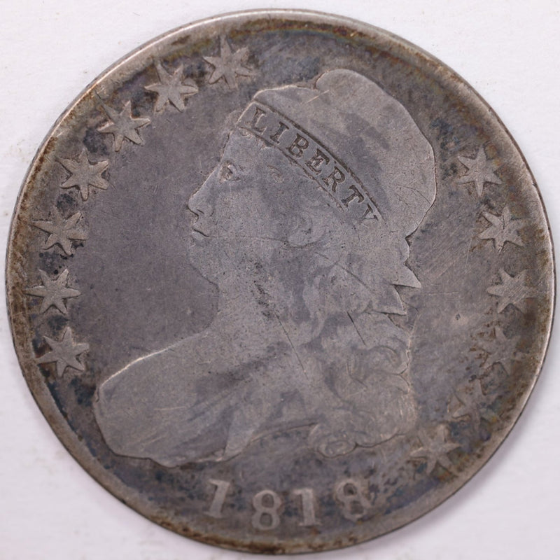 1818 Cap Bust Half Dollar, Very Good Circulated Coin, Store