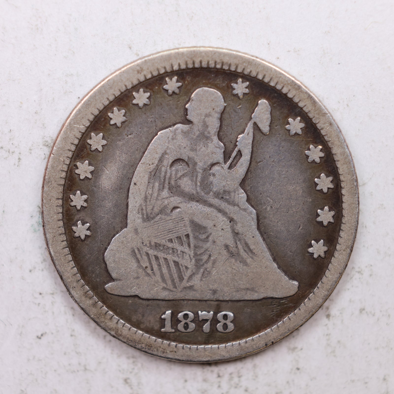 1878-CC Seated Liberty Quarter, Fine Circulated Collectible Coin, Store #QR1288.