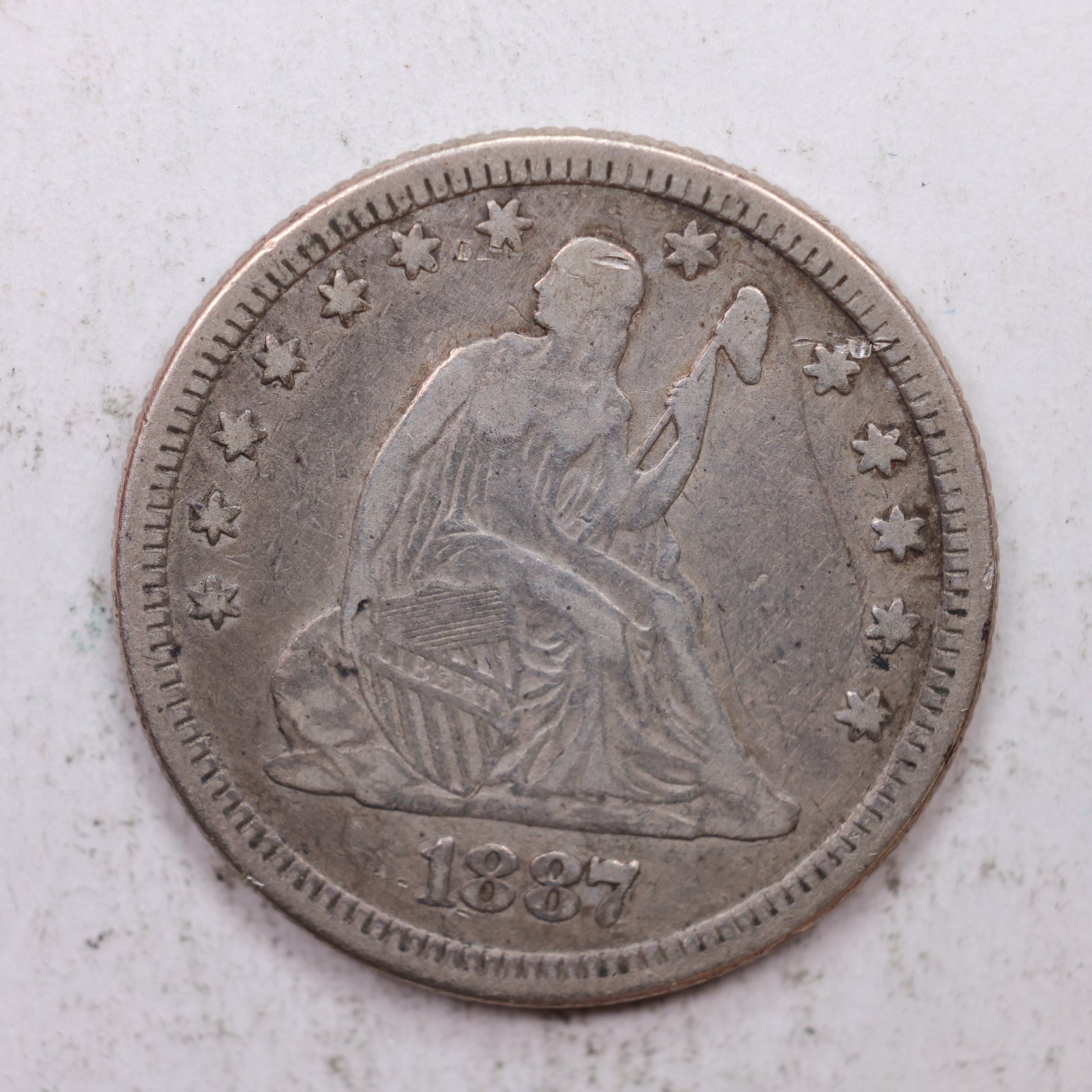 1887 Seated Liberty Quarter, Very Fine Plus Collectible Coin, Store #QR1293.