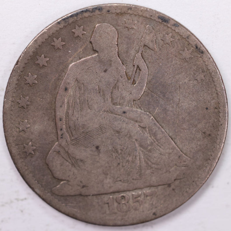 1857 Liberty Seated Half Dollar, Good Circulated Coin, Store