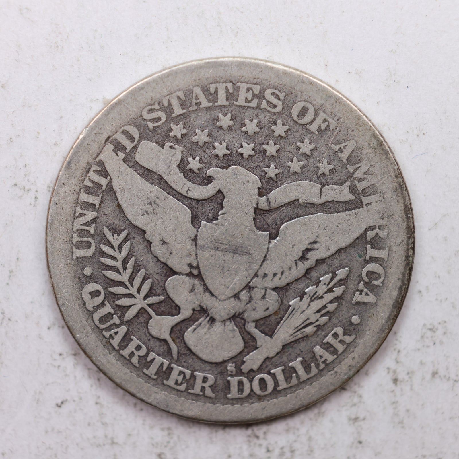1897-S Barber Silver Quarter, Good Circulated Collectible Coin, Store #QR1324.