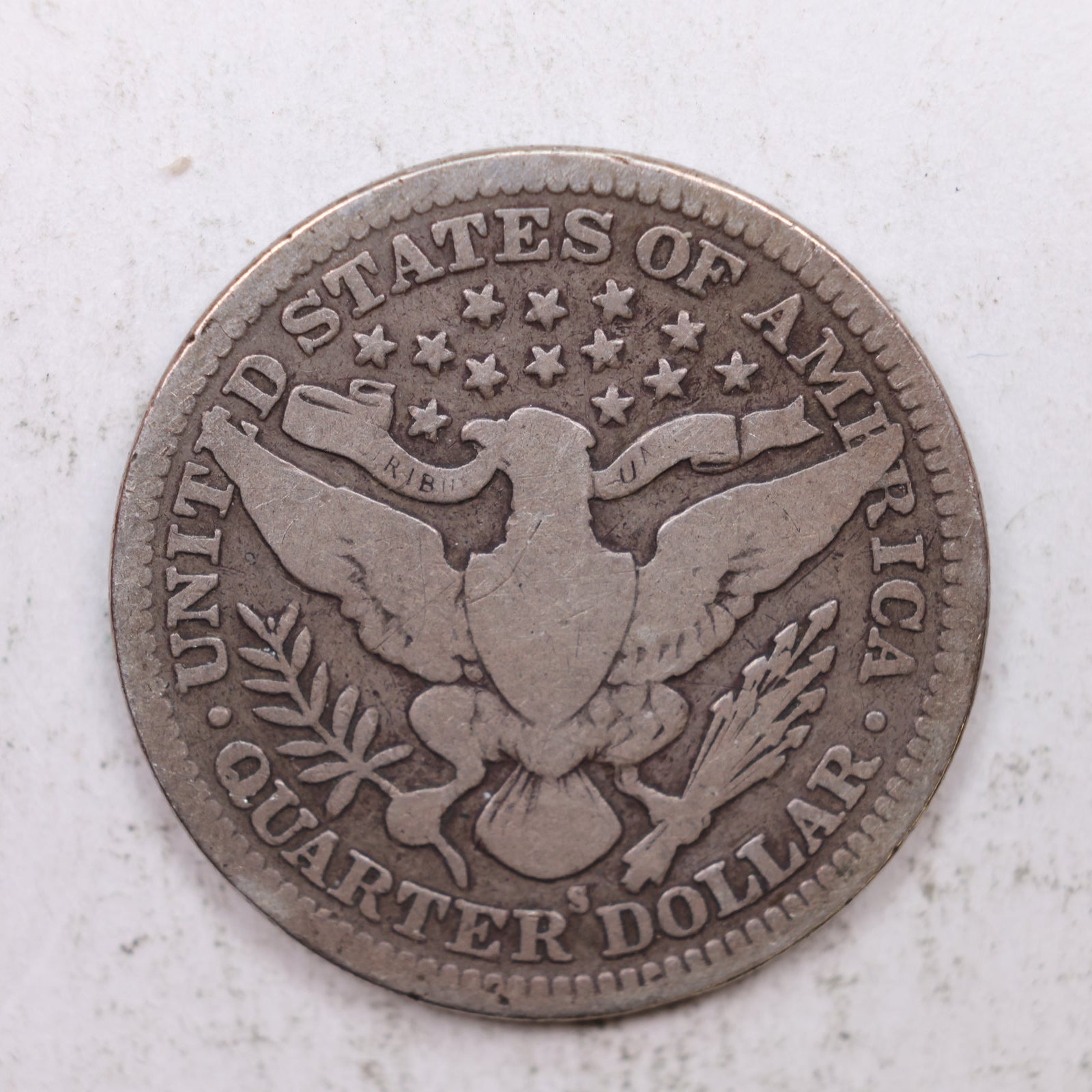 1907-S Barber Silver Quarter, Very Good Circulated Collectible Coin, Store #QR1327.