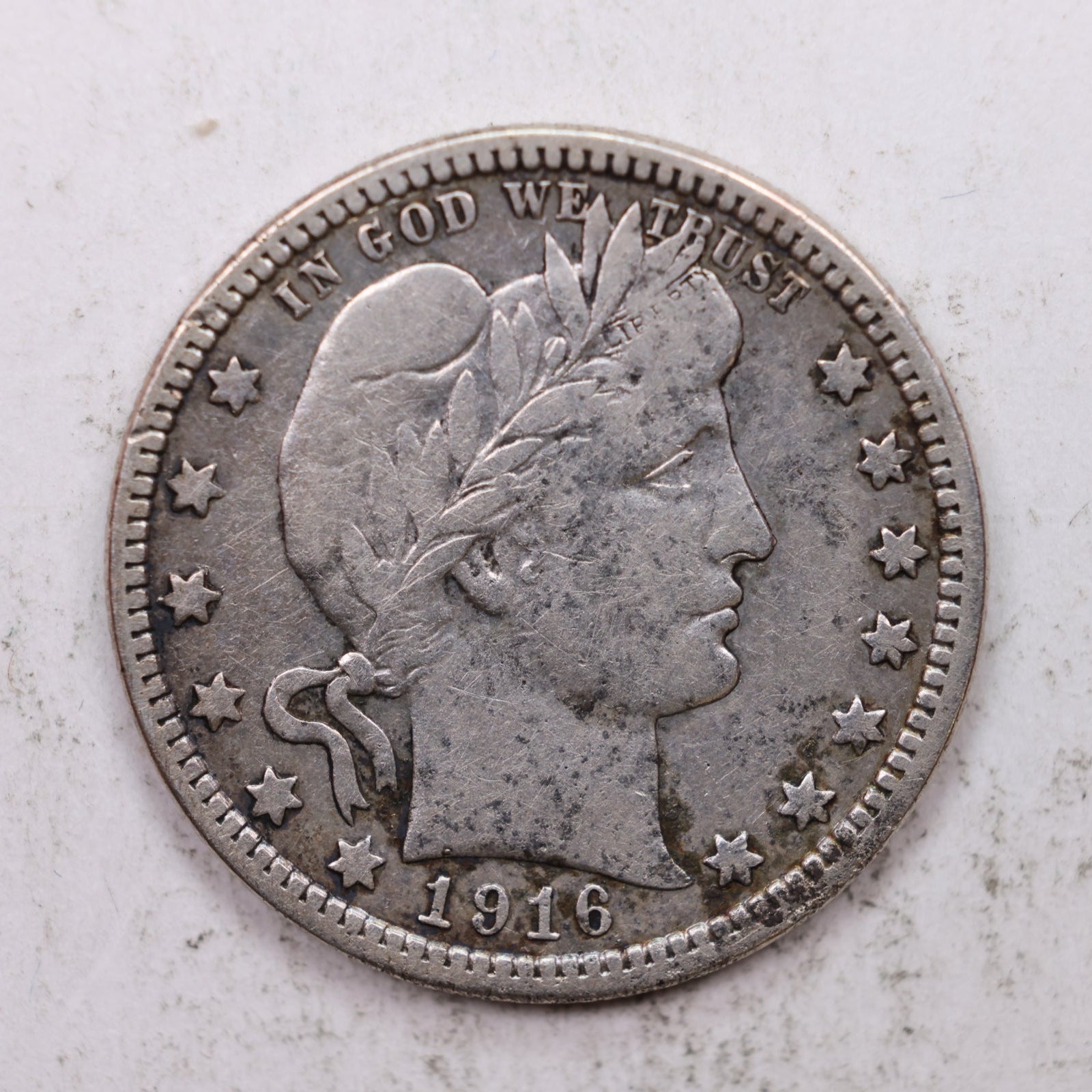 1916-D Barber Silver Quarter, Fine Circulated Collectible Coin, Store #QR1336.