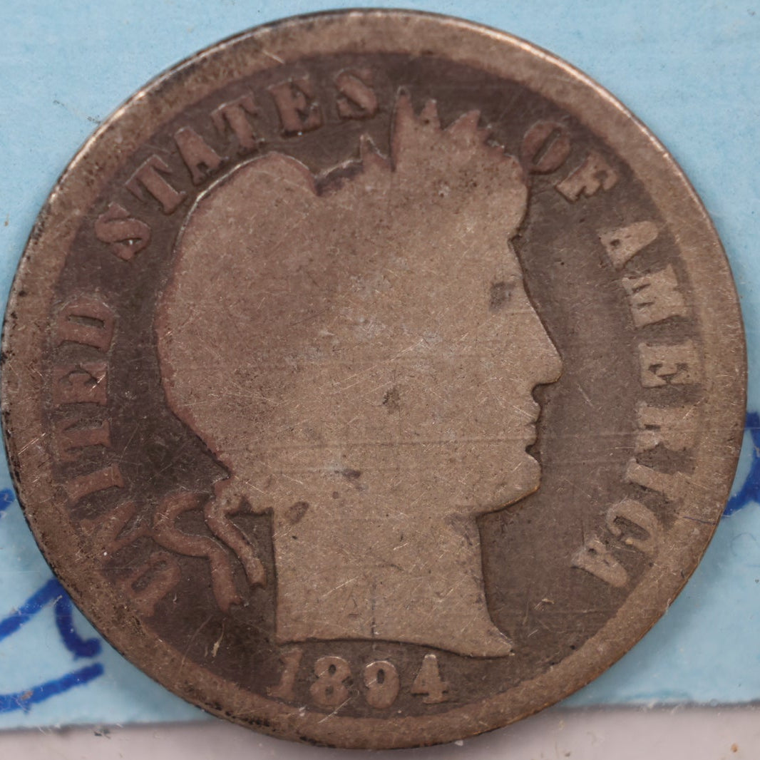 1894 Mercury Silver Dime, Good Circulated Coin. Store Sale #DE0931
