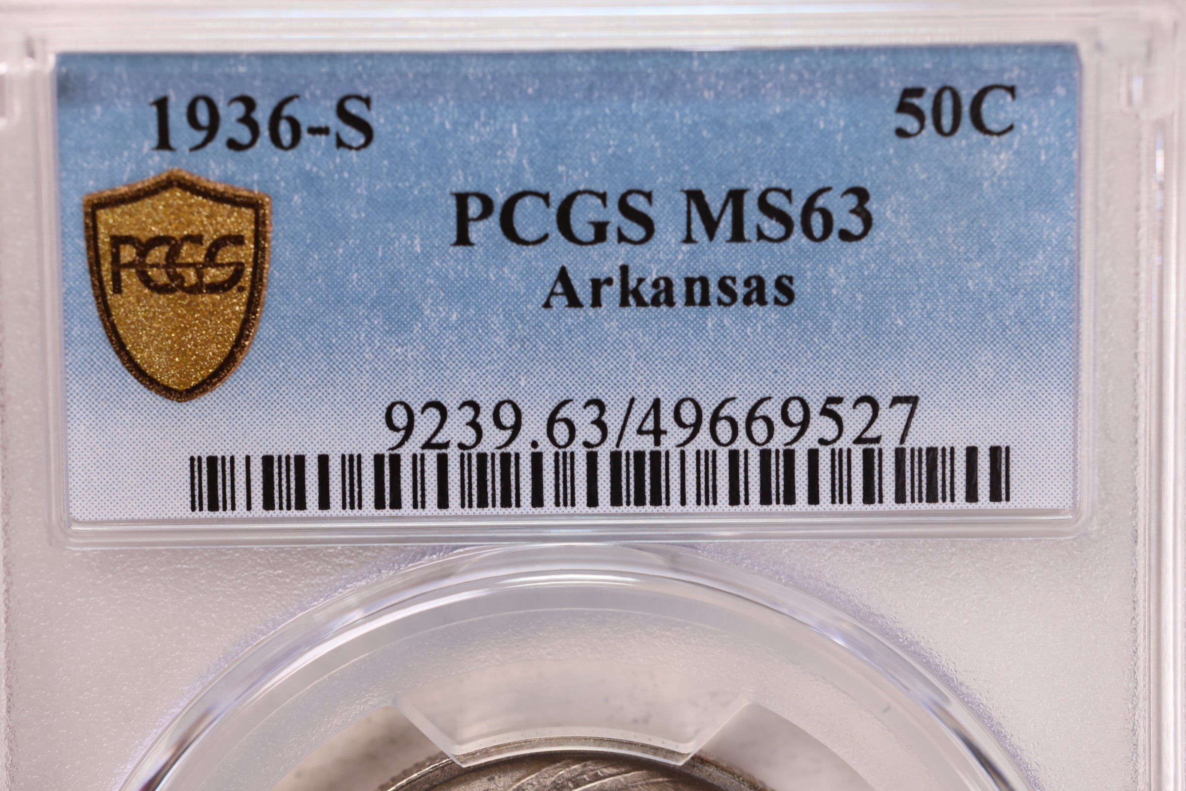 1936-S 50 Cent., Arkansas, Commemorative., PCGS MS-63., Store #GEC0030