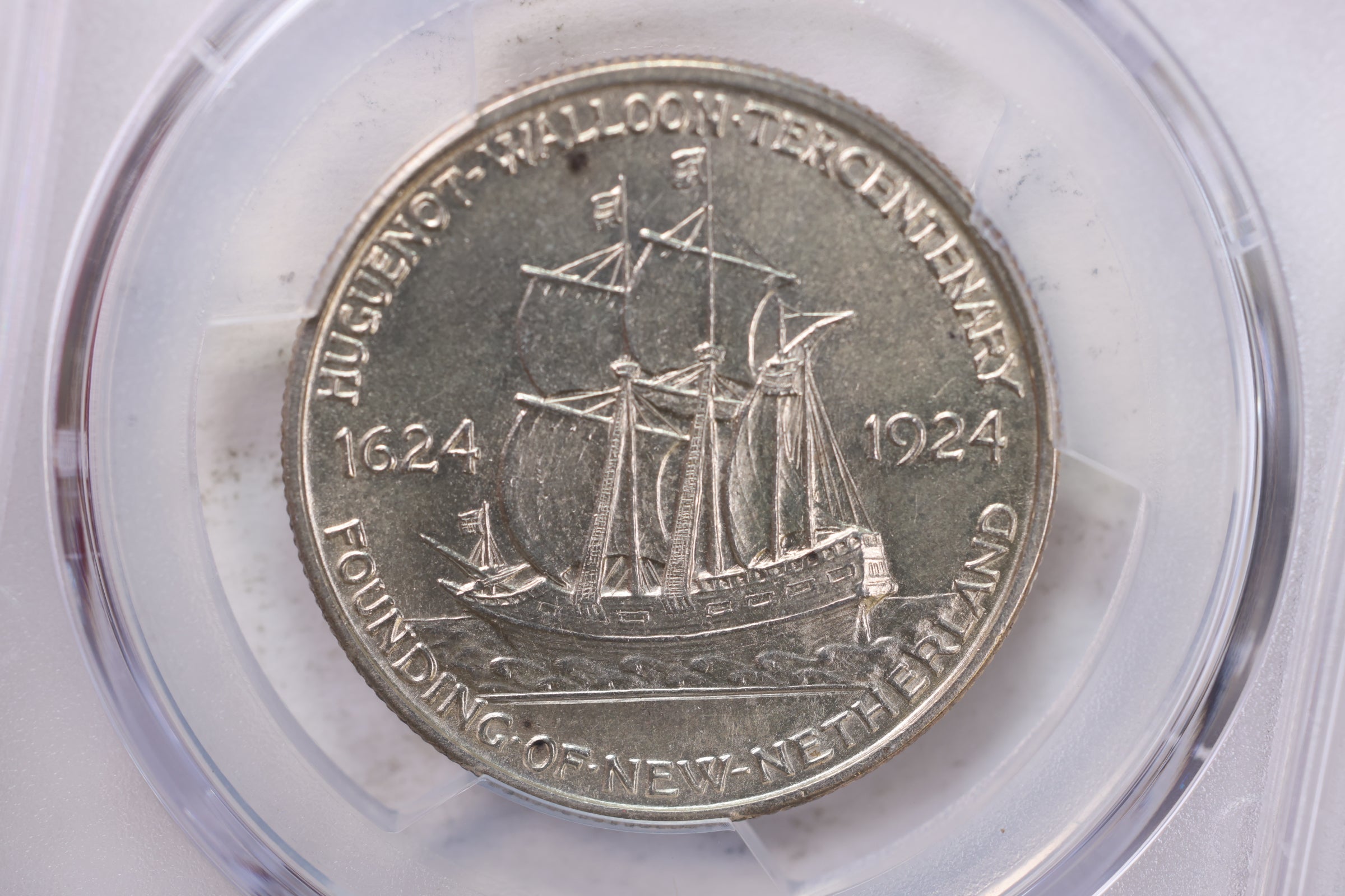 1924 50 Cent., Huguenot., Commemorative., PCGS UNC Detail., Store #2163