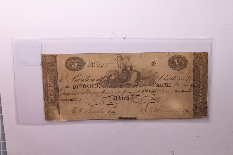 1821 $5, Ontario Bank, Utica, NY.,  (Counterfeit), Obsolete Currency.,