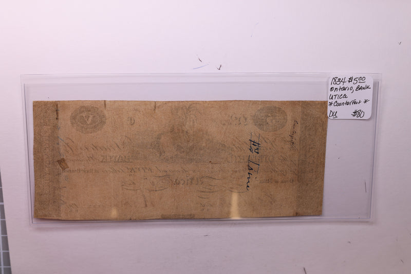 1821 $5, Ontario Bank, Utica, NY.,  (Counterfeit), Obsolete Currency.,