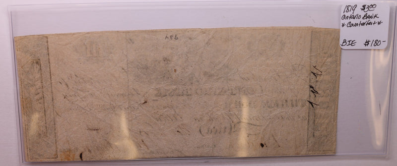 1819 $3, Ontario Bank, Utica, NY., (counterfeit)., Obsolete Currency.,
