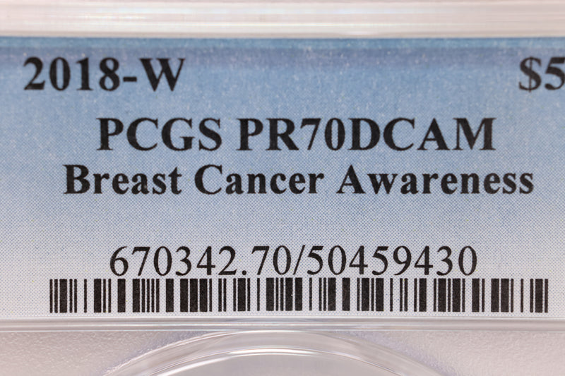 2018-W $5 Breast Cancer Awareness, ROSE GOLD., PCGS PR-70., Store
