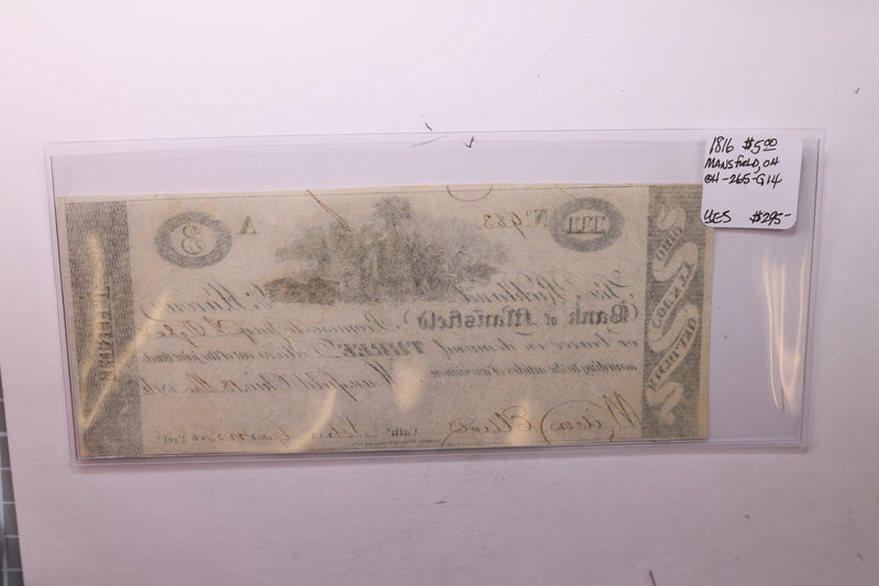 1816 $3, Bank of Mansfield, Mansfield, OH., Obsolete Currency.,