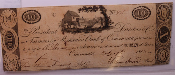 1816 $10, Mechanics Bank, Cincinnati, OH., Obsolete Currency., #18325