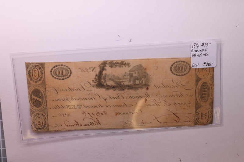 1816 $10, Mechanics Bank, Cincinnati, OH., Obsolete Currency.,
