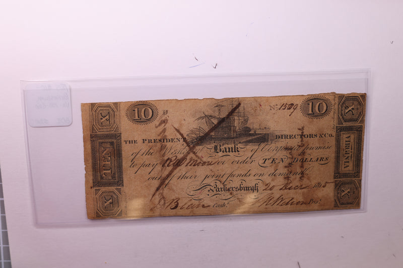 1815 $10, Parkersburgh, VA., Obsolete Currency.,