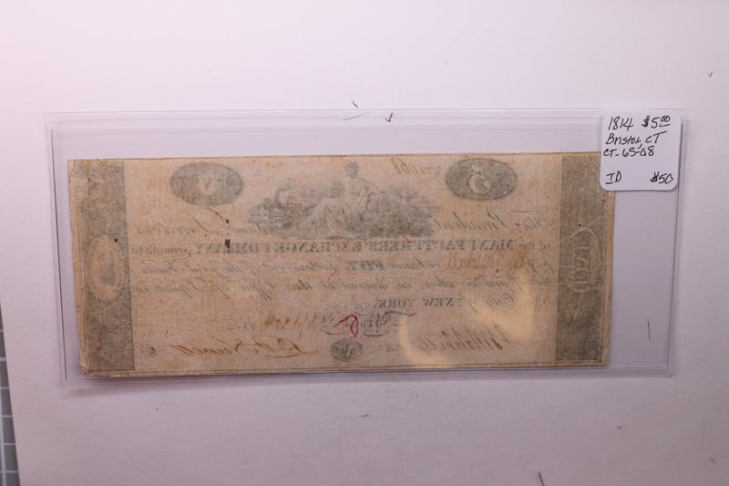 1814 $5, Manufacturers' Bank, Bristol, CT., Obsolete Currency.,
