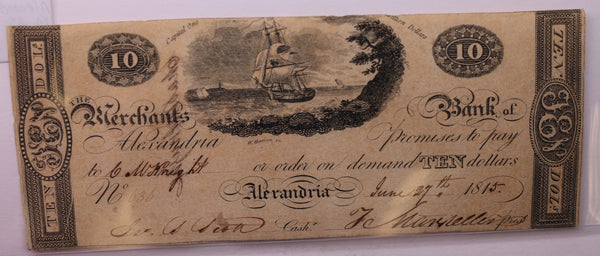 1815 $10, Merchants Bank of Alexandria, Wash D.C., Obsolete Currency., #18334