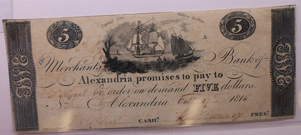 1815 $5, Alexandria, Wash D.C., Obsolete Currency., #18336