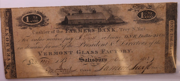 1814 $1.25., Vermont Glass Company., Obsolete Currency., #18346
